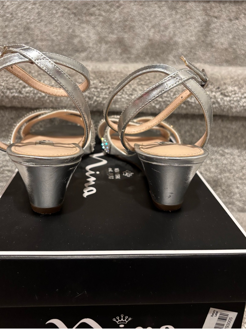 Nina Silver Crystal Strappy Dress Sandals - Picture 5 of 10